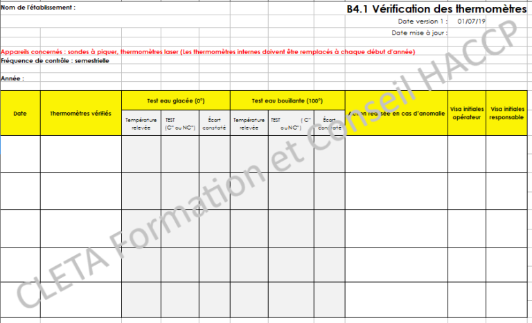 Fiche Pms Haccp B V Rification Des Thermom Tres Cleta Formation Et