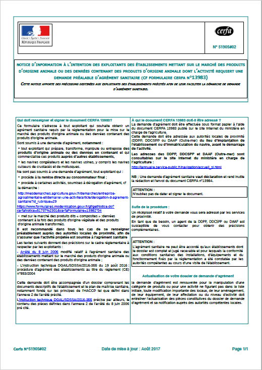 A2.1 Notice Demande d'agrément sanitaire CERFA_13983-03 P1